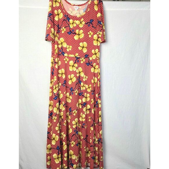 LuLaRoe Bright Floral Maxi Dress Red Size M - Picture 3 of 4